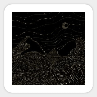 Golden Night Starry Sky Crescent Moon Black and Gold Sticker